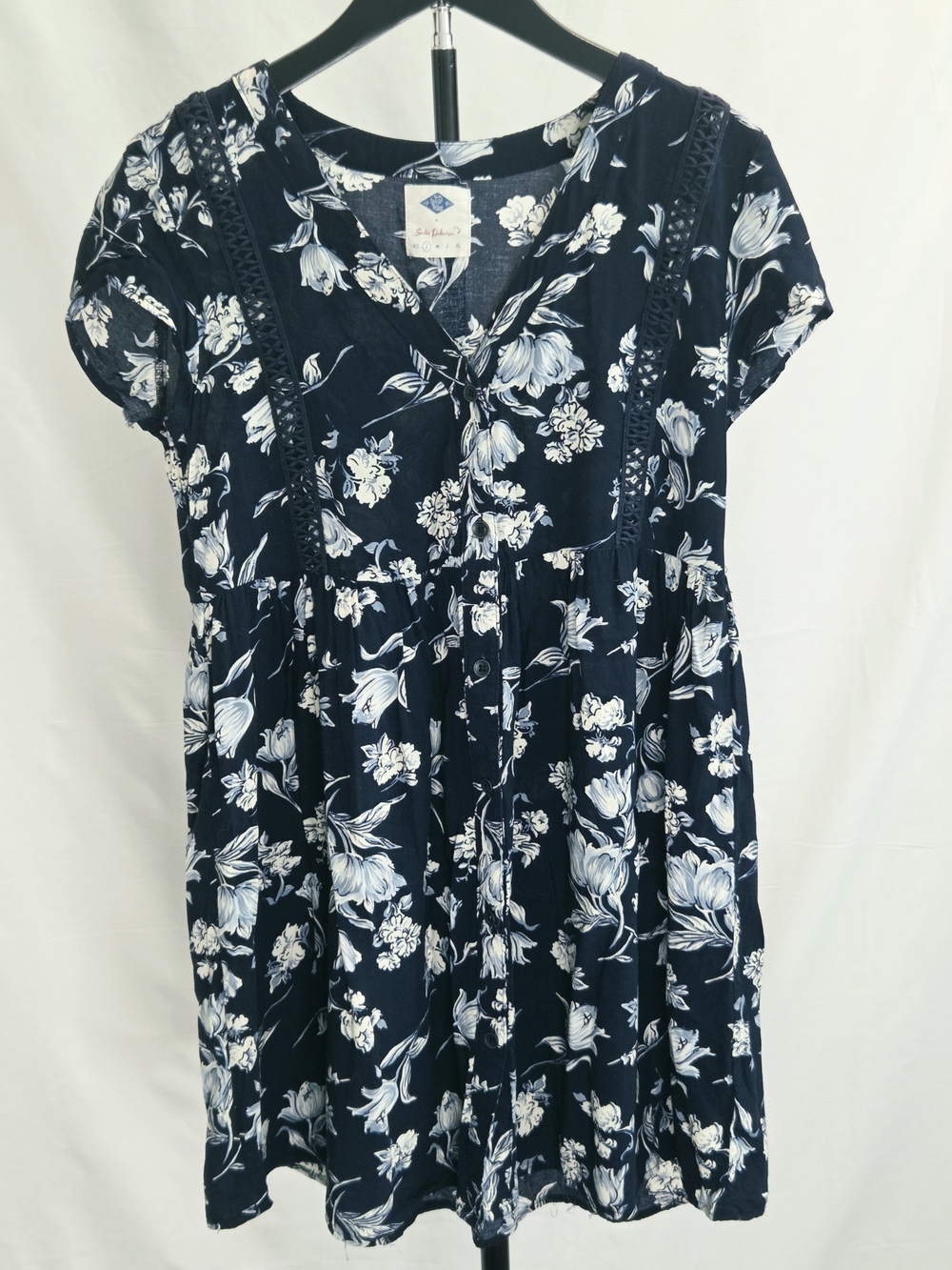 Women's Navy Floral Short-Sleeve Dress